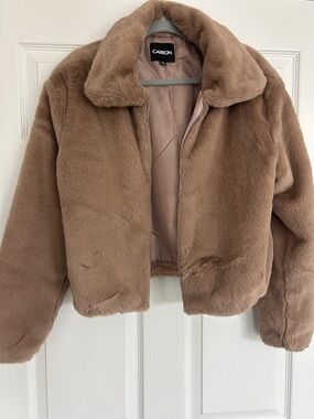 Carbon Plush Faux-Fur Jacket in Taupe